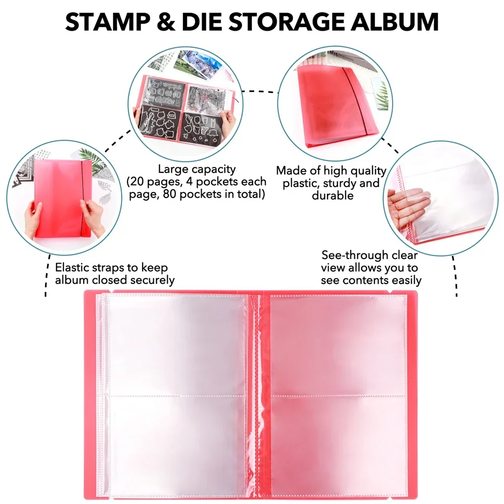 Large Storage Album with 80 Pockets/20 Pages Double-Sided Design 4 Pockets Each Page Stamp Scrapbooking Storage Book Folder