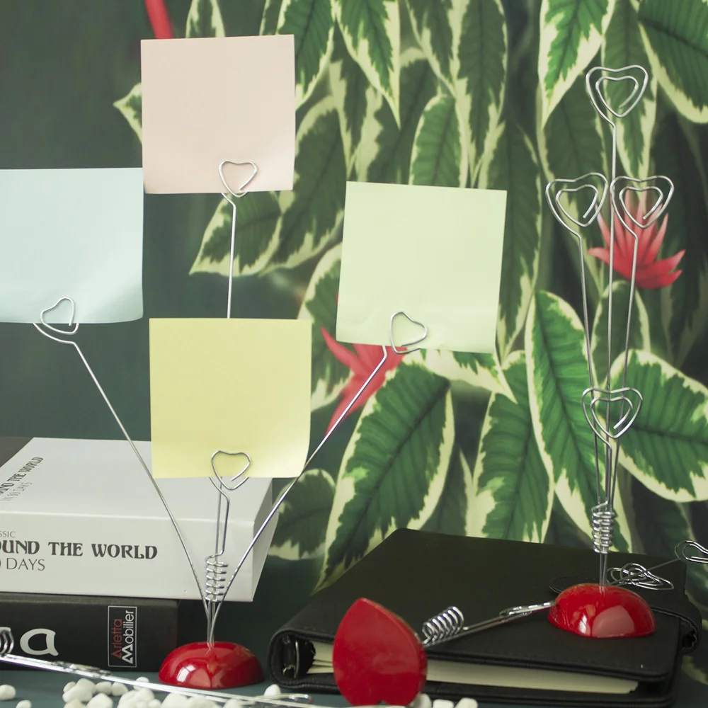 Photo Card Holder Red Heart Base 4 Heart Wire Clip Multi Message Memo Picture Clamp Table Place Card Wedding Favo Decoration plastic clips monitor memo board clip