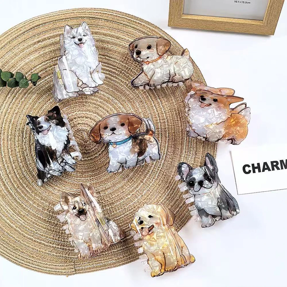 1 Stück süße mittlere Tier-Haarnadel, lockiges Shiba Inu Corgi Welpe Acryl Griff Clip Cartoon Haarnadel Pfanne Haar Hai Clip