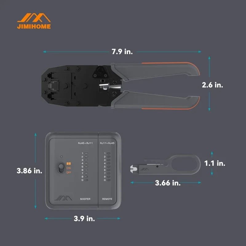 JIMIHOME All-in-one Ratcheting Modular Crimper LED Light Network Cable Tester RJ45 Connectors Household Network Service Tool Set