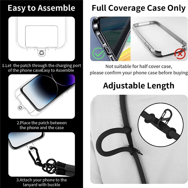 Phone Lanyard 150CM Length Phone Lanyard Adjustable Detachable Neck Cord Outdoor Universal Crossbody Strap Card Clip for Mobile Phone Case