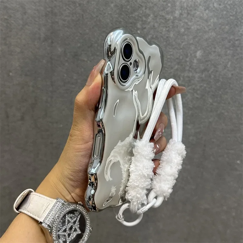 Luxury 3D Wavy Wrinkle Curly Edge Case with Air Plating and Lanyard