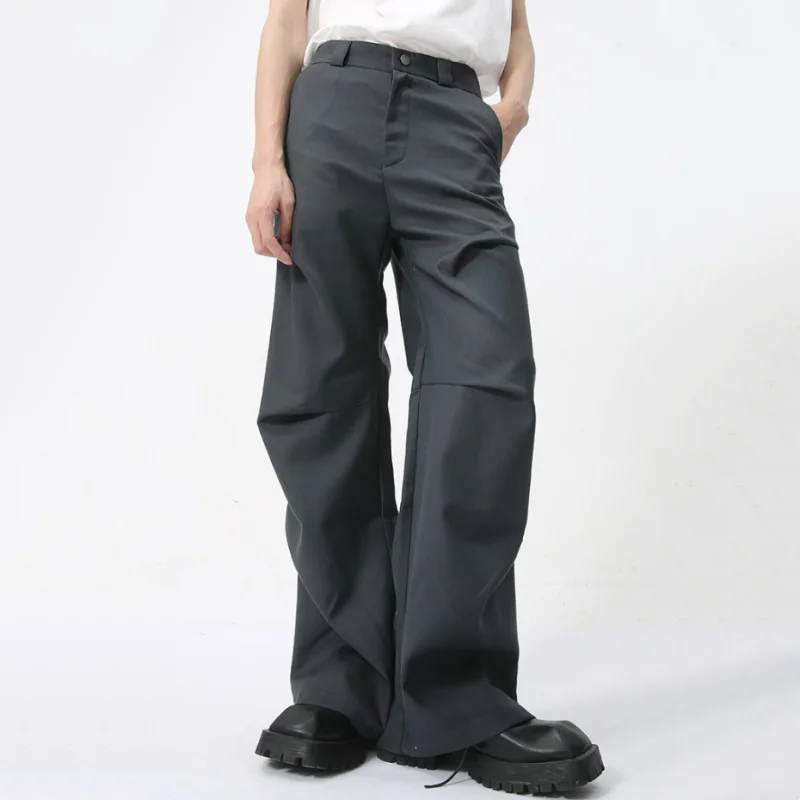 Summer Men Vintage American Style Business Casual Suit Pants Y2K High Street Pleated Design Sense Drape Pants