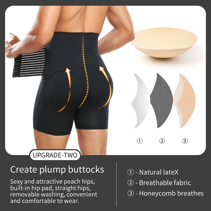 Body Shapewear for Men Tummy Control Waist Trainer Shorts Slimming Hi-Waist Boxer Compression Shaper Underwear Padded Buttock for body shaper waist trainer slimming vest compression leggings