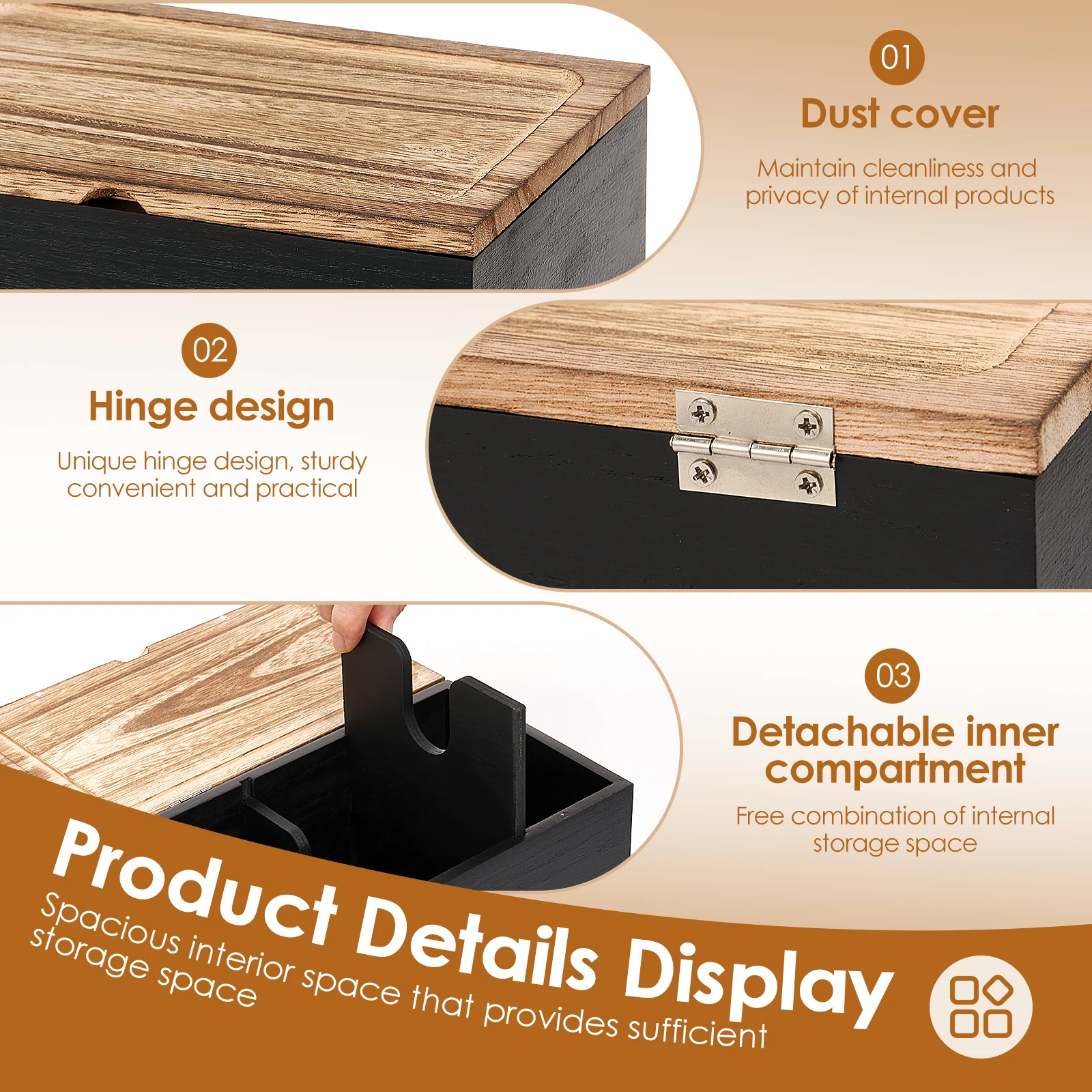 Wood Tampon Holder Sanitary Napkin Storage Bin with Lid and 2 Removable Dividers Feminine Product Organizer for Kitchen Bathroom