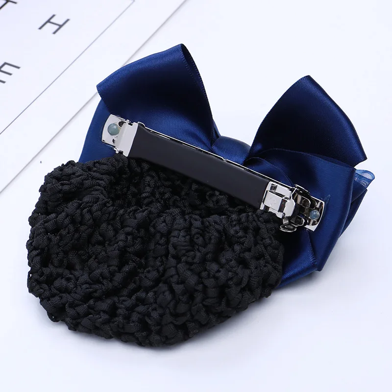 1pc Fashion Pearl Bow Spring Hair Clip Hair Net Nurse Stewardess Professional Headwear Hotel Bank Women Headdress Barrettes
