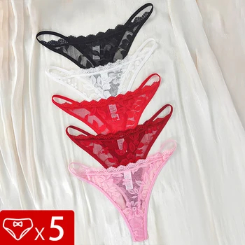 5pcs/pack Low Rise Sexy Lace Women G-string Solid Elegant Floral Panties Sexy Lingerie Comfortable Lady Thongs New Underwear