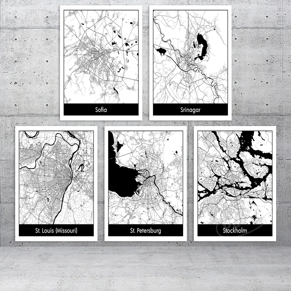 

Canvas Home Decor Sofia Srinagar Painting World Cities Route Map Modular Pictures Modern Printed Poster For Living Room Wall Art