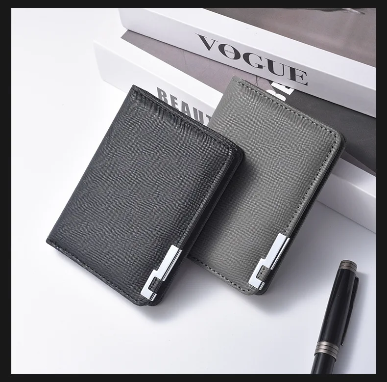 Small Slim Business-Style Wallet - Multiple Card Slots, Credit Card and Driver's License Holder, Geometric In Black Faux Leather