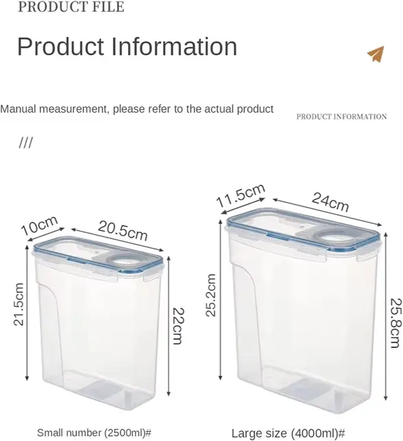 Réservoir de stockage des aliments de cuisine, boîte de stockage de céréales diverses 2,5 l/4l, ensemble Transparent PP scellé et étanche, conteneur de stockage 4 pièces 5