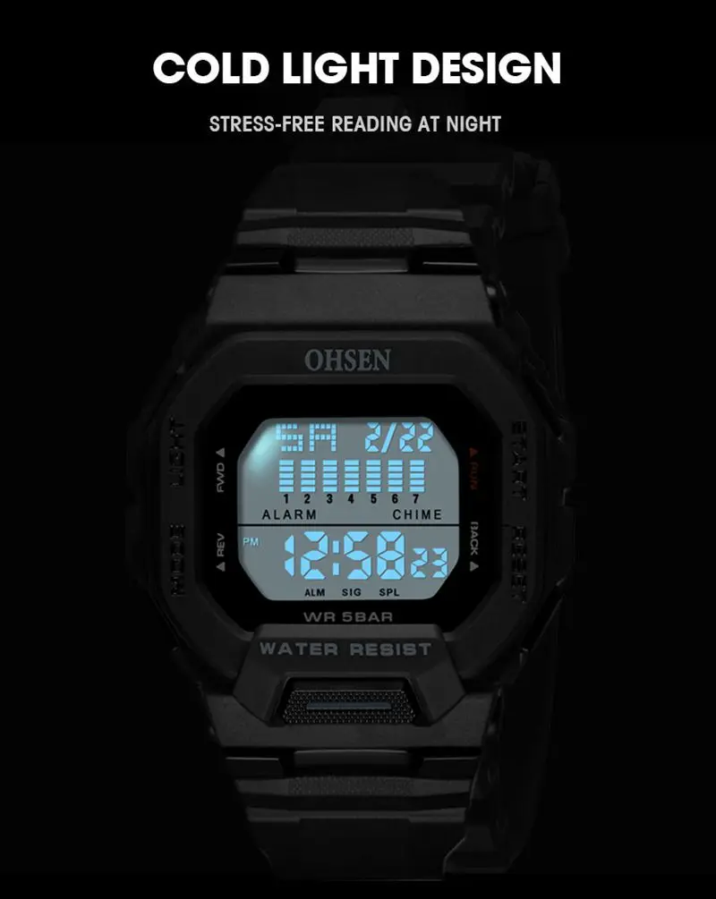 Stylish Green Sports Digital Watch - 5ATM Water Resistant Men's Wristwatch
