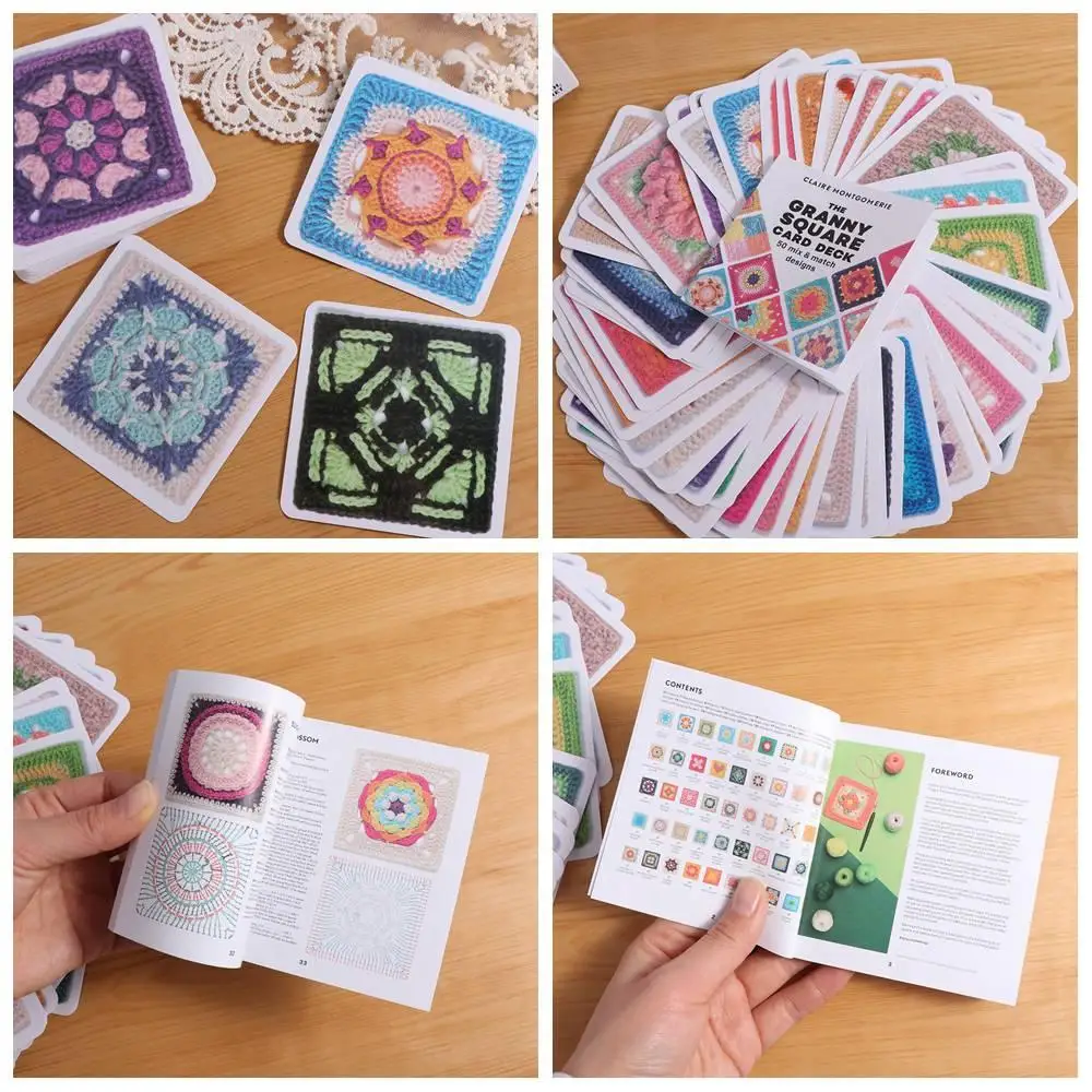 50pcs/box DIY The Granny Square Card Deck Mix Matchs Designs Square DIY Knitted Pattern Card Handmade Colorful