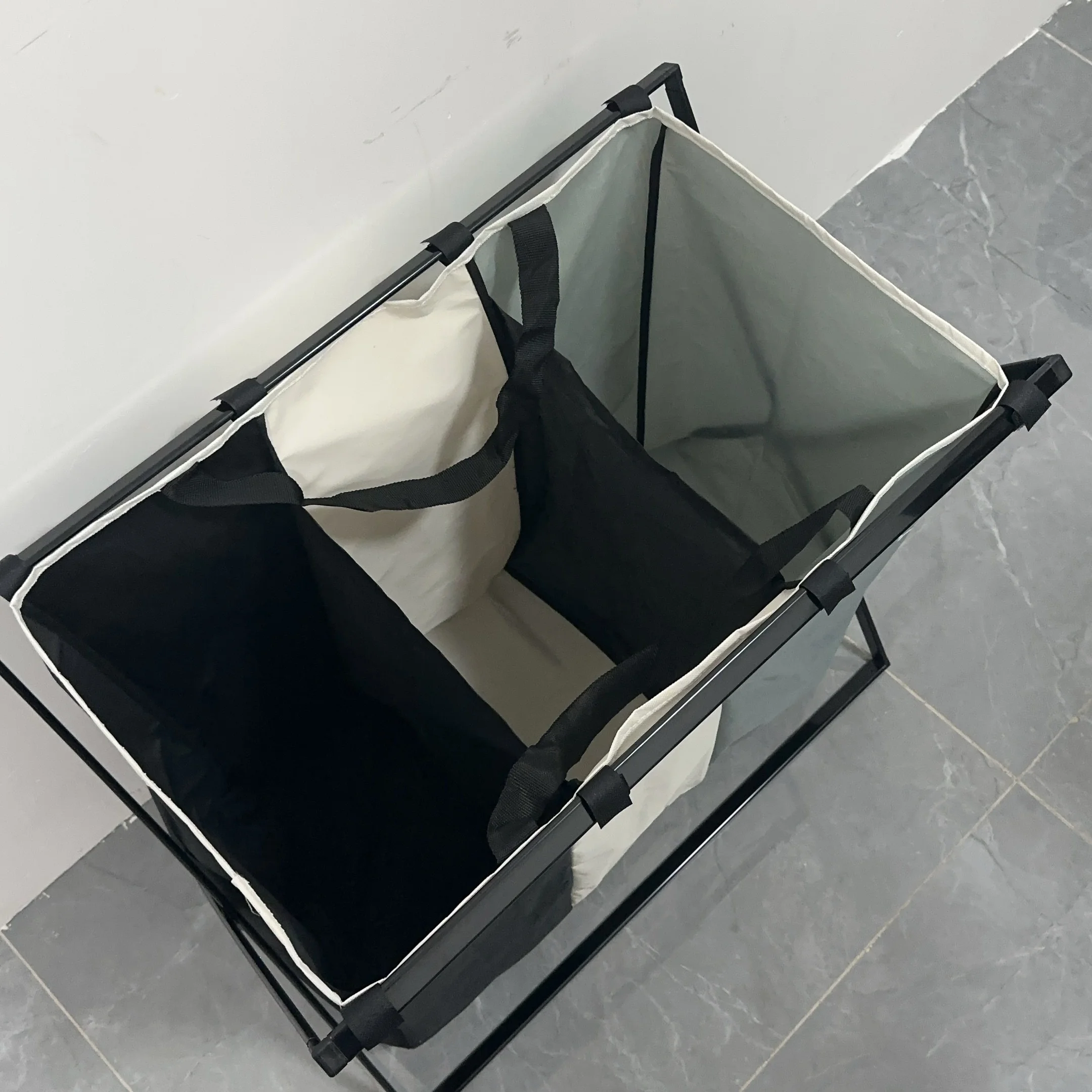 3-Section Foldable Laundry Hamper with Oxford Bags & Aluminum Frame - Dark Light Print, Ideal for Home & Dorm Clothes Storage