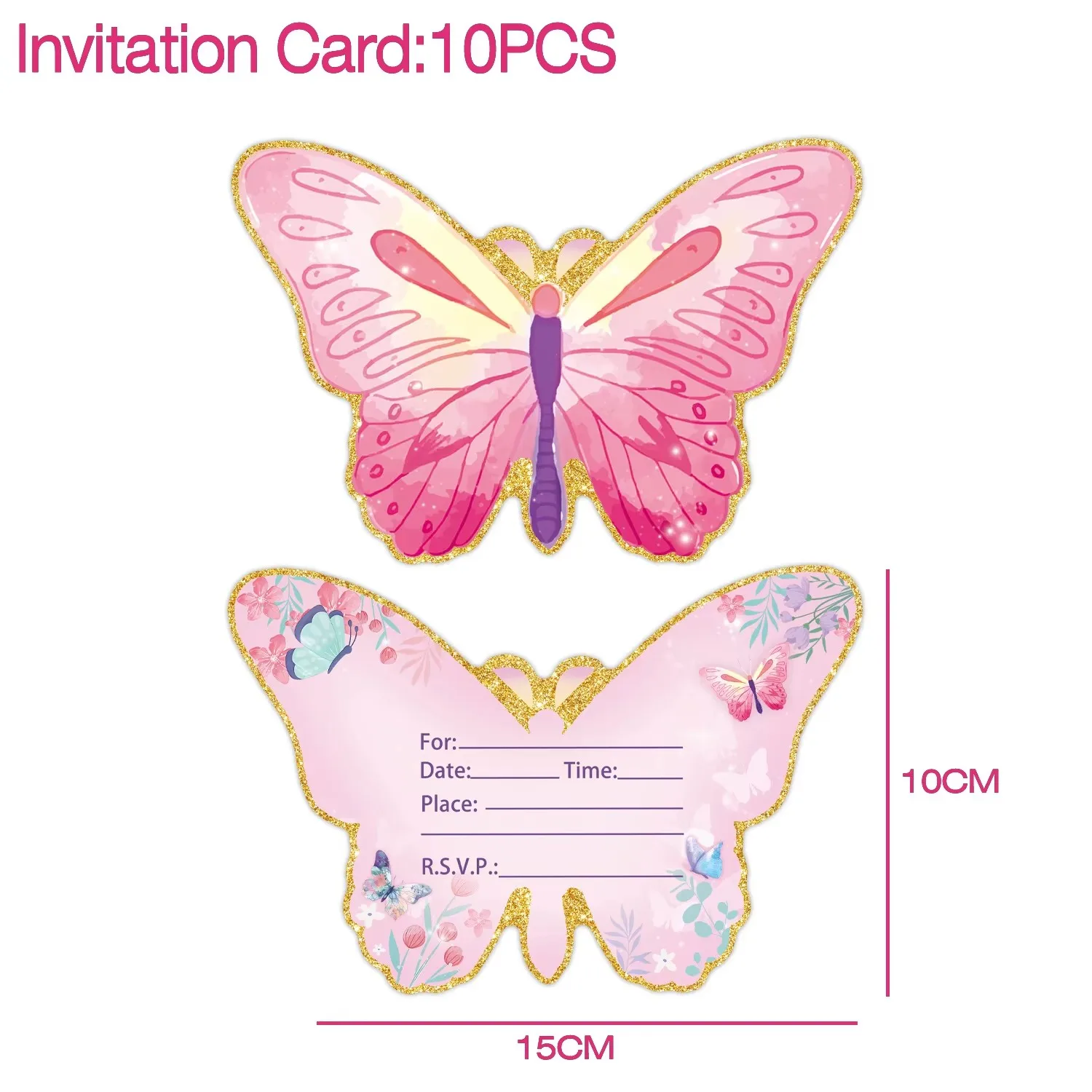 10pcs Pink Purple Butterfly Invitation Card Envelope Butterfly Stickers Girls Birthday Party Decors Baby Shower Wedding Supply greeting cards,wedding invitations,wedding envelopes