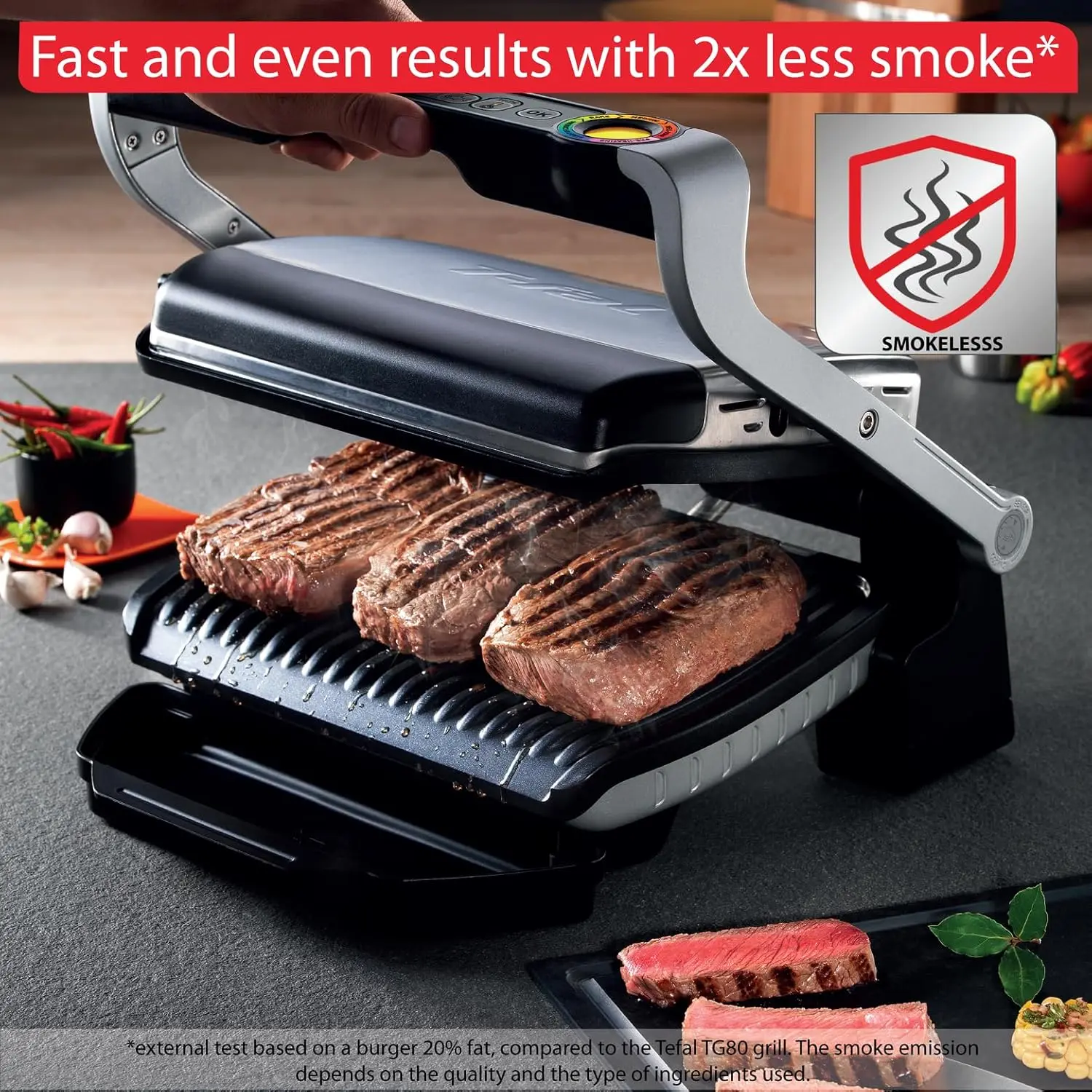 Stainless Steel Electric Grill Indoor 4 Servings 6 Automatic Cooking Modes, Intelligent grilling rare to well-done, Nonstick Rem 4