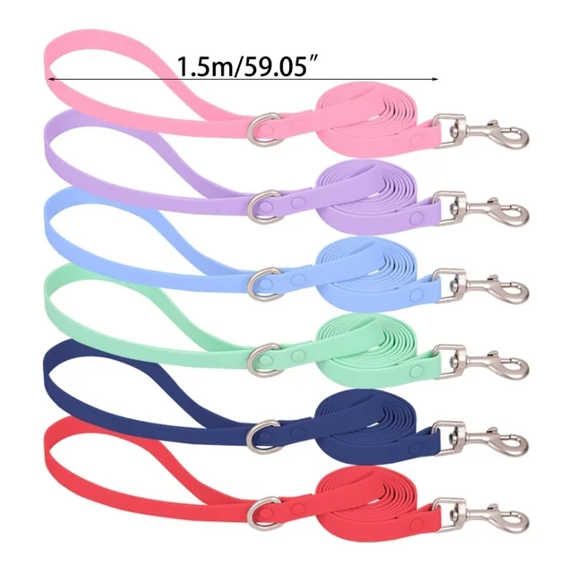 PVC Waterproof Dog Collar Adjustable Length Macaron Color Pet Collar with Leash Large Dog Training Accessorie Correas De Perros 6