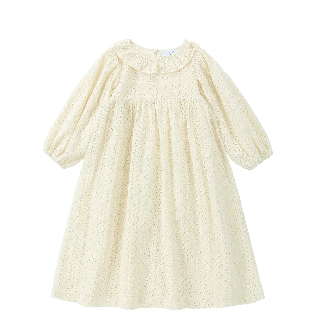 AS Eyelet Collection Pink Color Apricot Color Girls Embroidery Dress Baby Romper Cotton Sisiter Clothing Ruffles Neck Muslin Set 5
