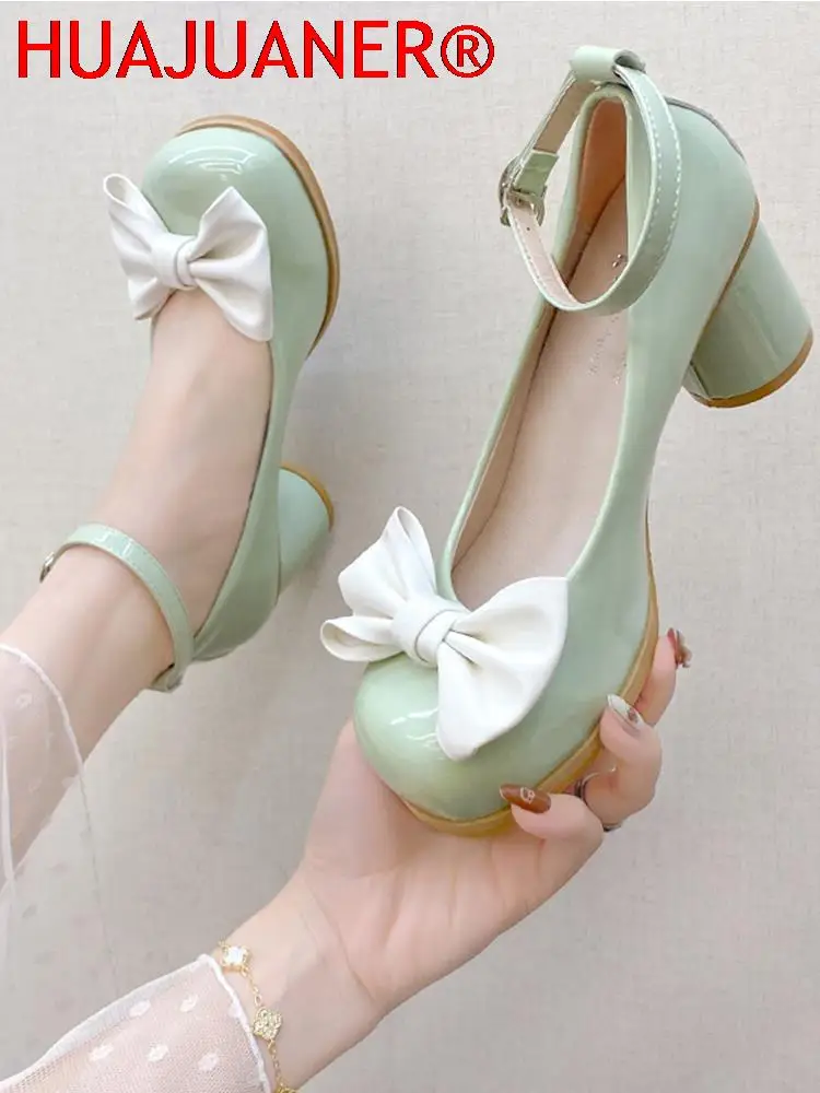 High Heels Women Mary Janes Lolita Shoes Retro Dress Thick Pumps Summer Sandals 2023 New Party Bow Ladies Shoes Prom Zapatos 2