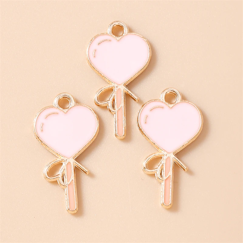 20 Stück 12x22mm Niedliche Emaille-Lollipop-Anhänger in Herzform für Schmuckherstellung, Halsketten, Ohrringe, Armbänder, DIY-Bastelbedarf – Detail 6