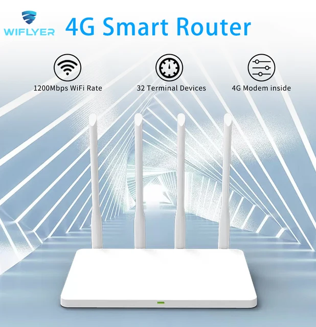 무선 와이파이와 유선 이더넷을 지원한능하며 안정적인 인터넷 연결을 제공하는 Wiflyer 4G LTE 라우터 SIM 카드