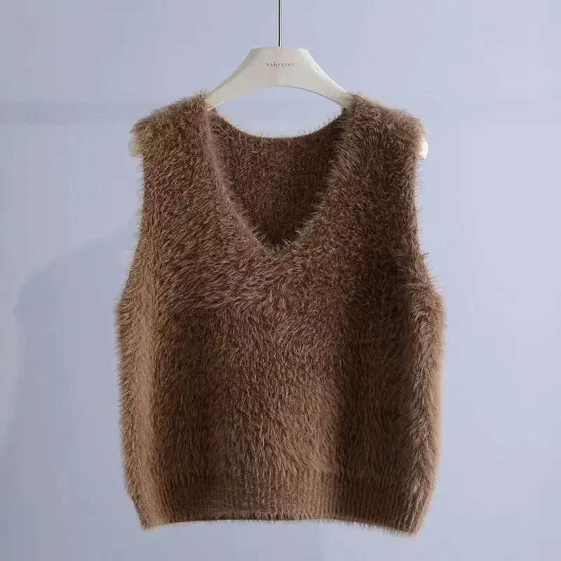 2025 Nerz Plüsch Weste Modische Neue Weste Pullover für Frauen Lose Ärmellose Pullover Gestrickte – Detail 7