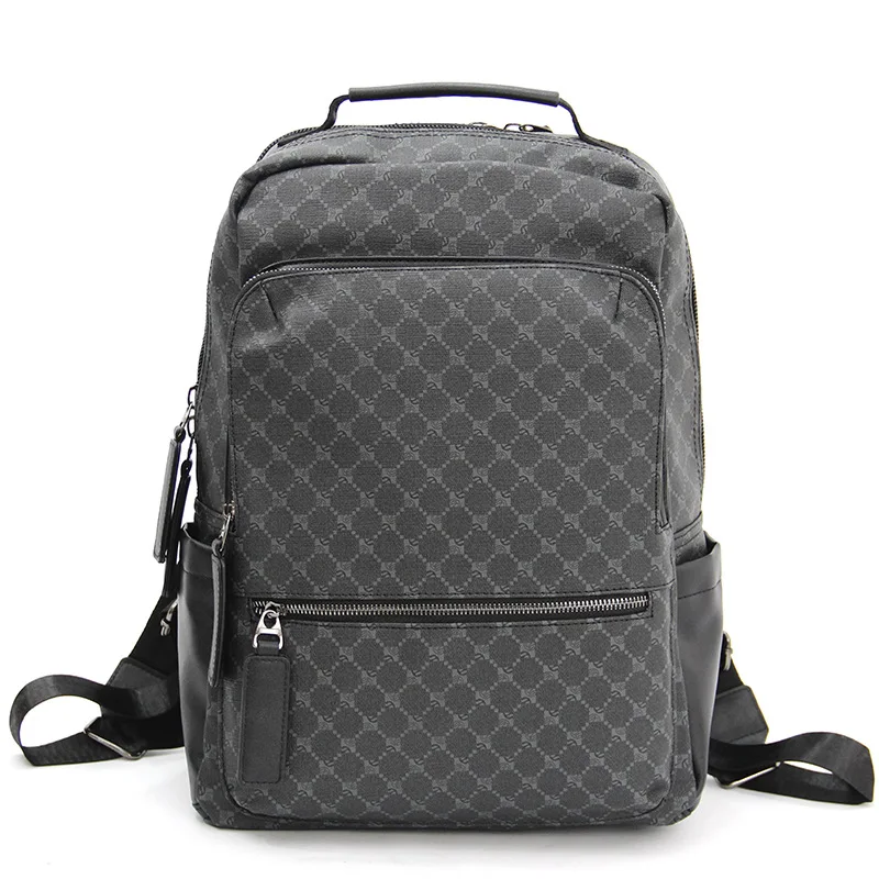 PU Leather Backpack for Men with Large Capacity and Plaid Pattern