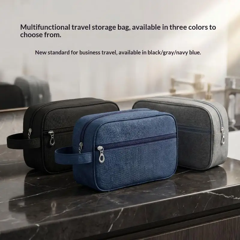 Borsa da viaggio per cosmetici da uomo, organizer da toilette in tela, custodia impermeabile per trucchi da donna, beauty case, pochette da viaggio - immagine 3