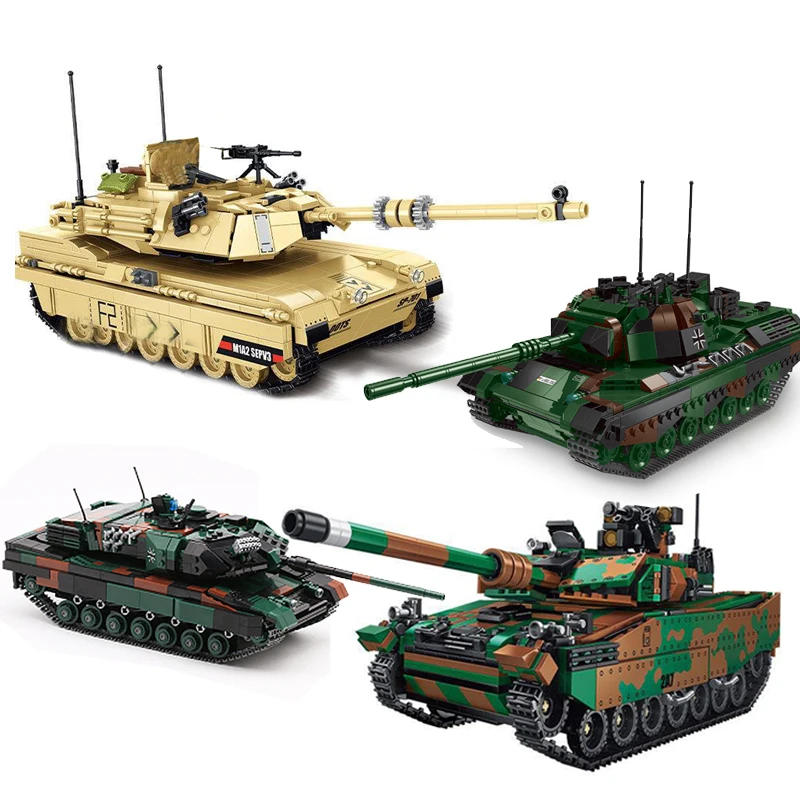 

WW2 Military Tank Blocks Leopard 2A7 M1A2 Main Battle Tank Model Building Block Kit Children's Boy Toy Gift