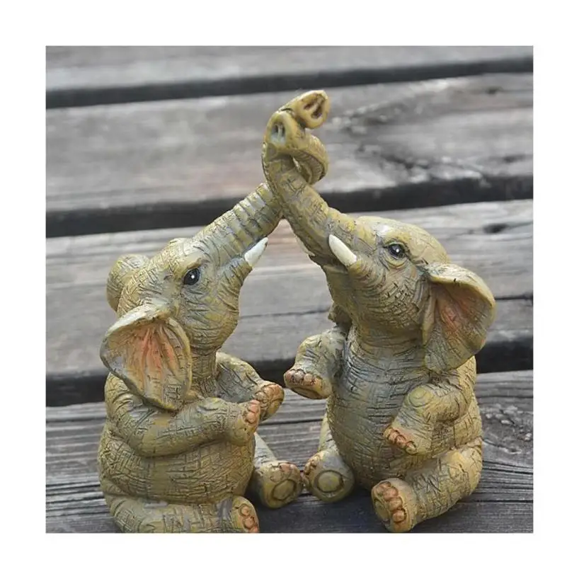 1 Pair Elephant Couple Figurine Elephant Couple Statue Elephant Ornaments For Home Deskpot Cupboard Props Decor Accessories