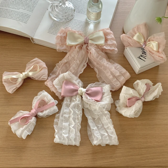 Sweet Women Girls Fairy White Bow Ribbon Hairpin Silk Yarn Clip Hairpin