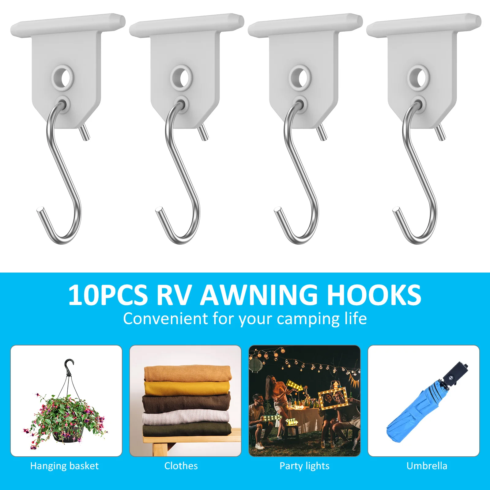 Metal RV Camper Awning Hooks for Motorhome Sun Shade