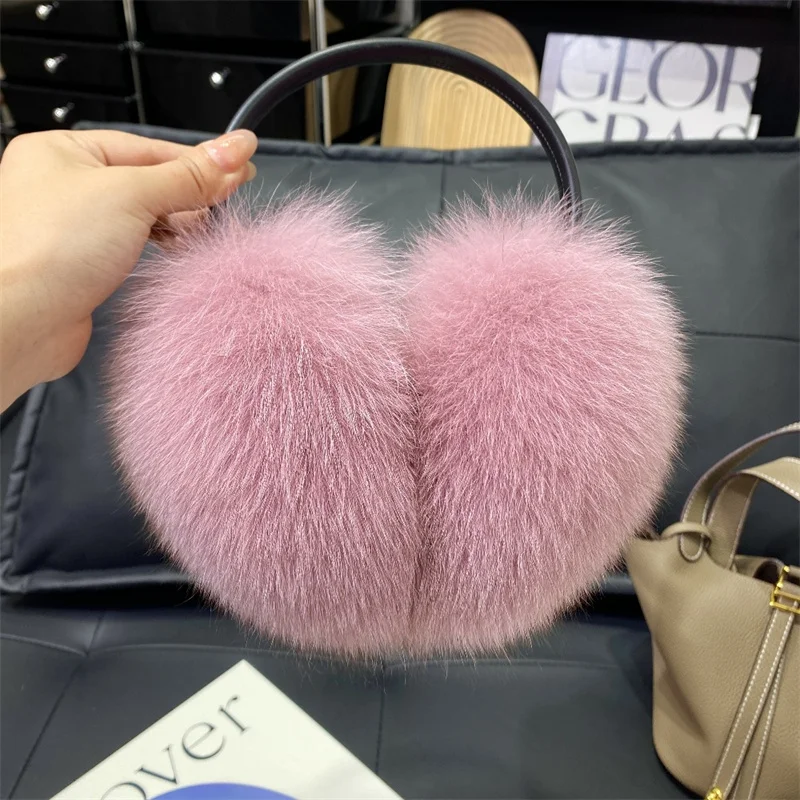 Fur Earmuffs New Real Fox Raccoon Fur Earmuffs For Autumn and Winter Women's Outdoor Travel Warm Fur Earmuffs with Plush Ear Protectors