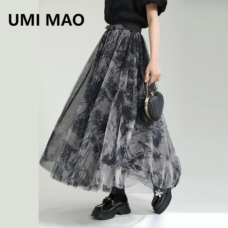 

UMI MAO Yamamoto Dark Dress 2023 Small Crowd Design Patchwork Print Irregular Suspender Skirt Dress High Summer Feeling