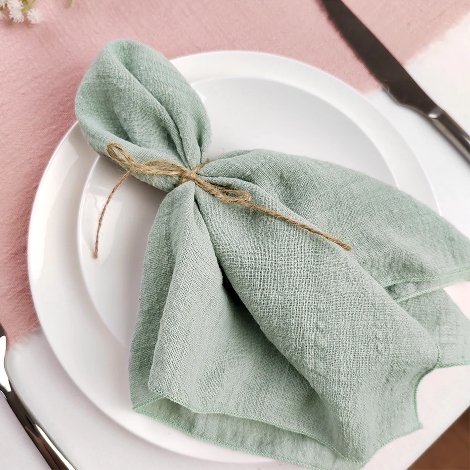 Lot De 4 Serviettes De Table En Gaze De Coton Vert Sauge, Tissu Doux