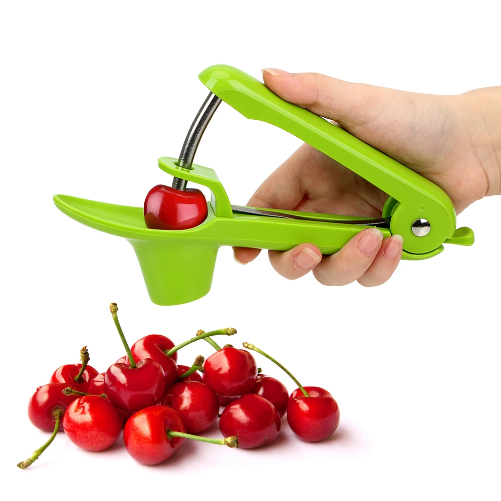 Green Kitchen for One-Handed Operation Core Remover Bounabay Cherry Pitter or Stoner Cherry Stone or Seed Remover 