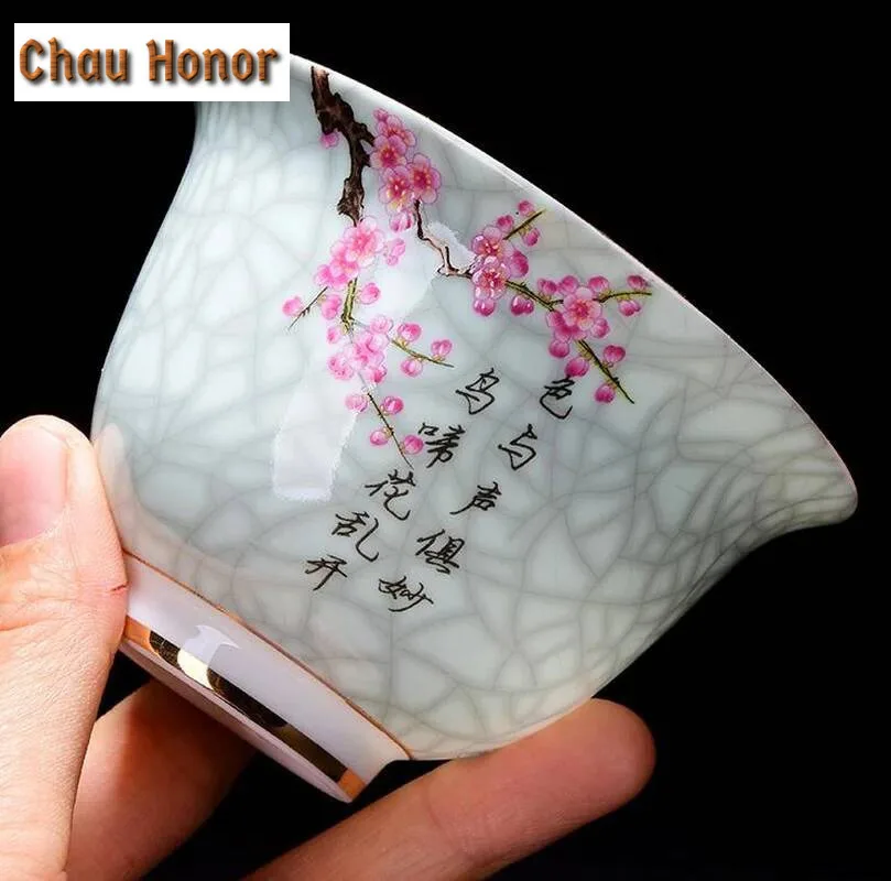 180ml Art Bird Gaiwan Ceramic Porcelain Flower Big Tea Bowl With Saucer Lid Kit Master Tea Tureen Drinkware Home Decor Crafts