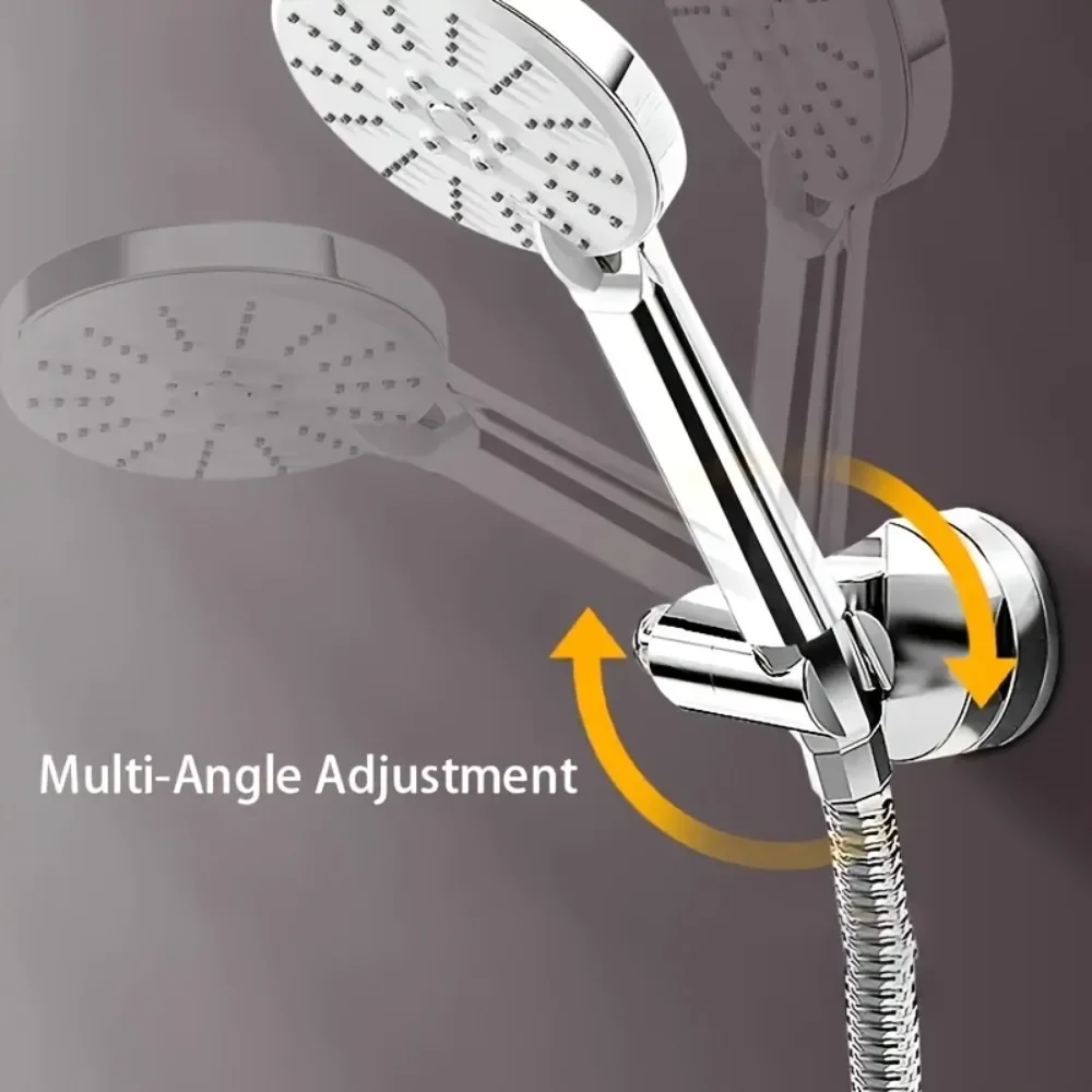 Supporto Per Soffione Doccia A Ventosa, Girevole 360°, Senza Fori, Universale, Rimovibile, In ABS Grigio - 2