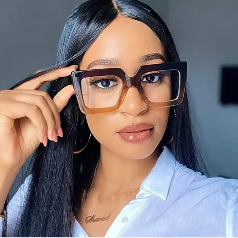사이클링 대형 프레임 사각형 클리어 렌즈 안경 다채로운 그라데이션 패션 장식 안경 여성 남성을위한 컴퓨터 안경
