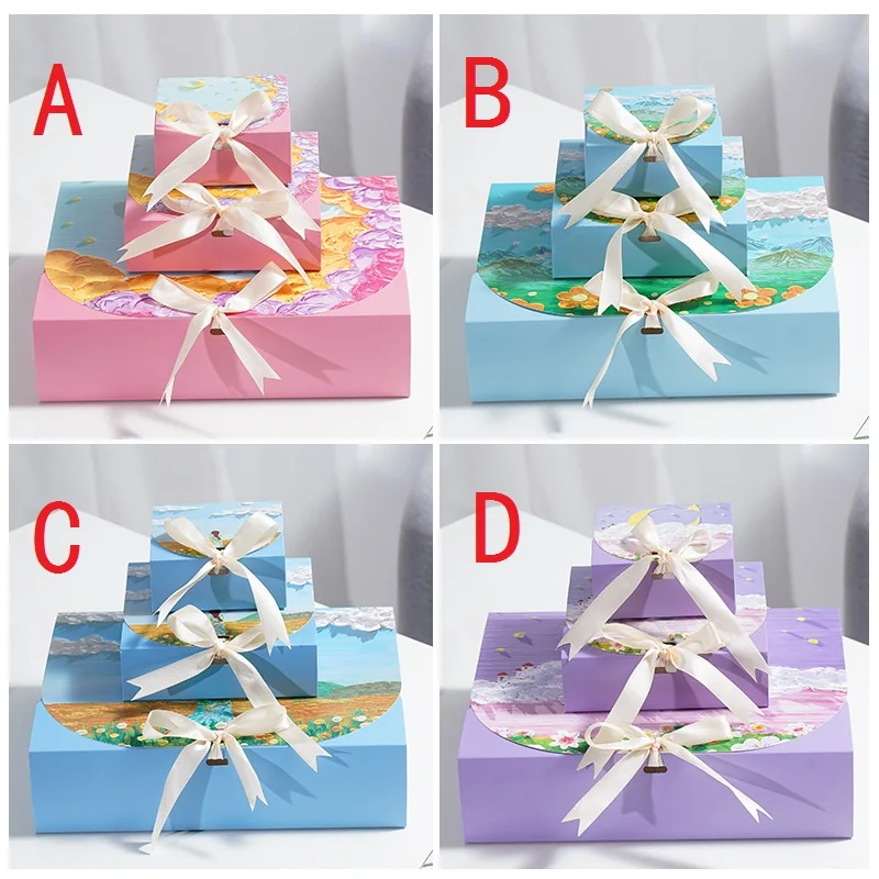 100 Teile/los 4 Stile Seidenstrümpfe Schal Geschenkbox Faltenmuster Geschenkbox Quadratische Farbbox Aufbewahrung Schmuck Geschenkbox – Detail 3