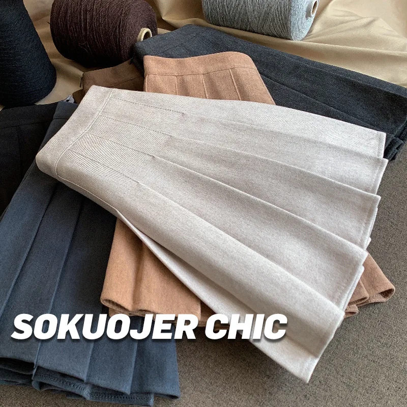 

Women's Autumn/winter Y2k Skirts Pleated Half Woolen Thickened High Waisted Short Black Slimming Large A-line Cloth Skirt Faldas
