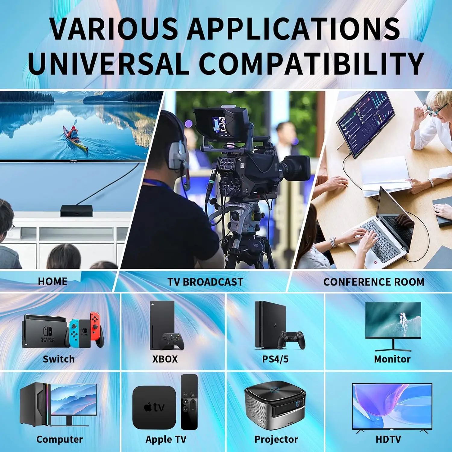 Ultra High-Speed Flat HDMI Cable with 8K and 4K Support, 48Gbps HDR and EARC Capabilities