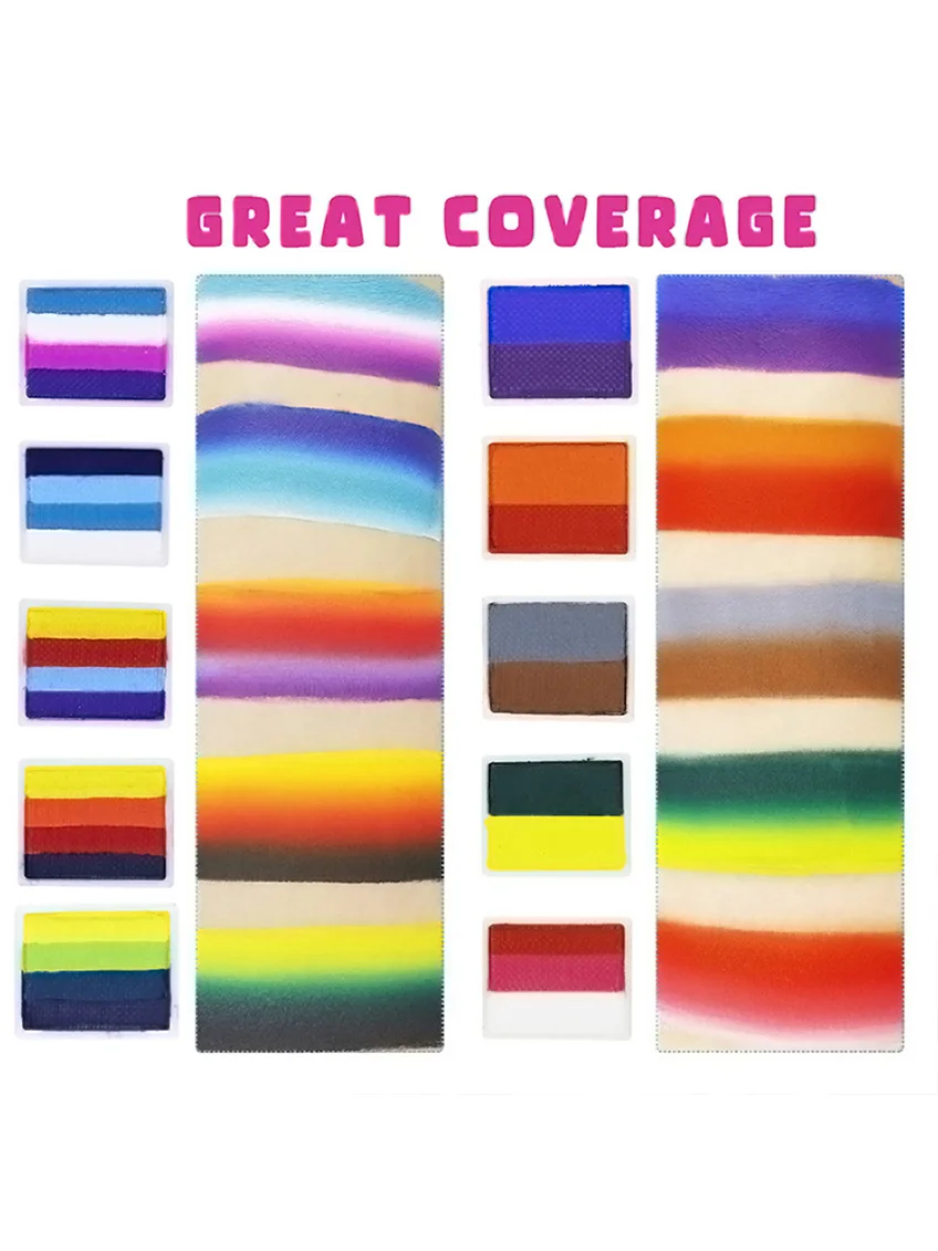 Bowitzki Professional Water Activated Face Paint Kit Split Cake Palette Rainbow Makeup in Carnival Party Festival Cosplay Makeup 4