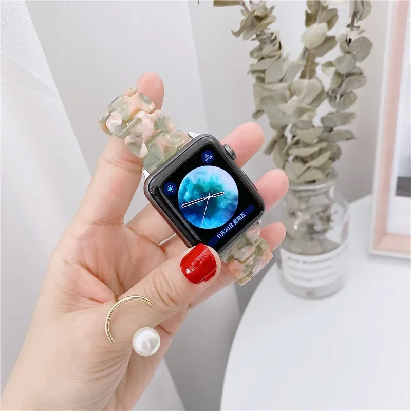 Resin Strap for Apple Watch 9 8 7 45mm 41mm Colourful Metal Stainless Steel Wristband iWatch 3 42mm 6 5 4 SE 44mm 40mm Bracelet