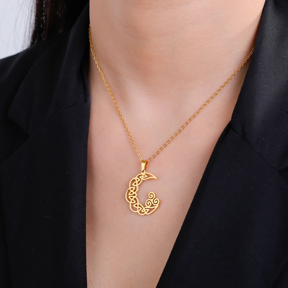 Dawapara Triskele Celtics Symbol Halskette Triskelion Dreifachspirale Trinity Knoten Halbmond Anhänger Edelstahl Schmuck – Detail 4