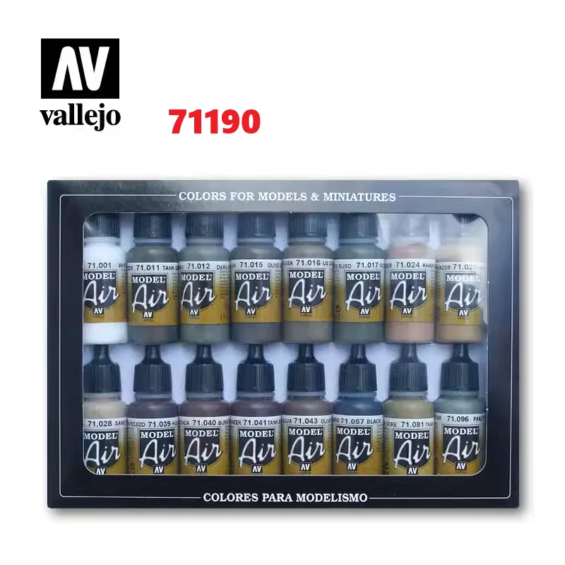 Vallejo Eco 수성 페인트 17ml 모델 및 미니어처 아크릴 페인트용 모델 Air 16색 세트 컬렉션
