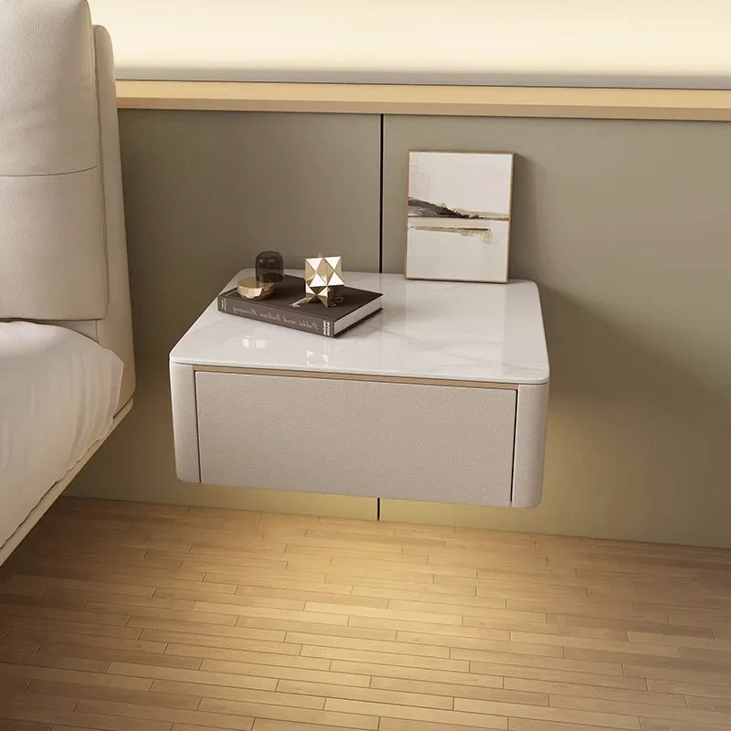 Modern Style Creative Floating Nightstand 1 Drawer Bedside Table with Sintered Stone Top