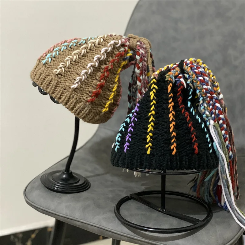

Fashion Tassels Wig Braid Caps Novelty Warm Cold Protection Hats Hip Hop Dreadlocks Hat Colorful Knitted Braid Beanie Cap