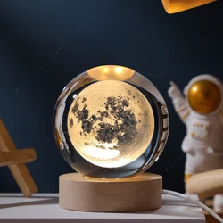 Enchanting 3D Crystal Ball Night Light - Glowing Galaxy Lamp - USB Plug (Moon)