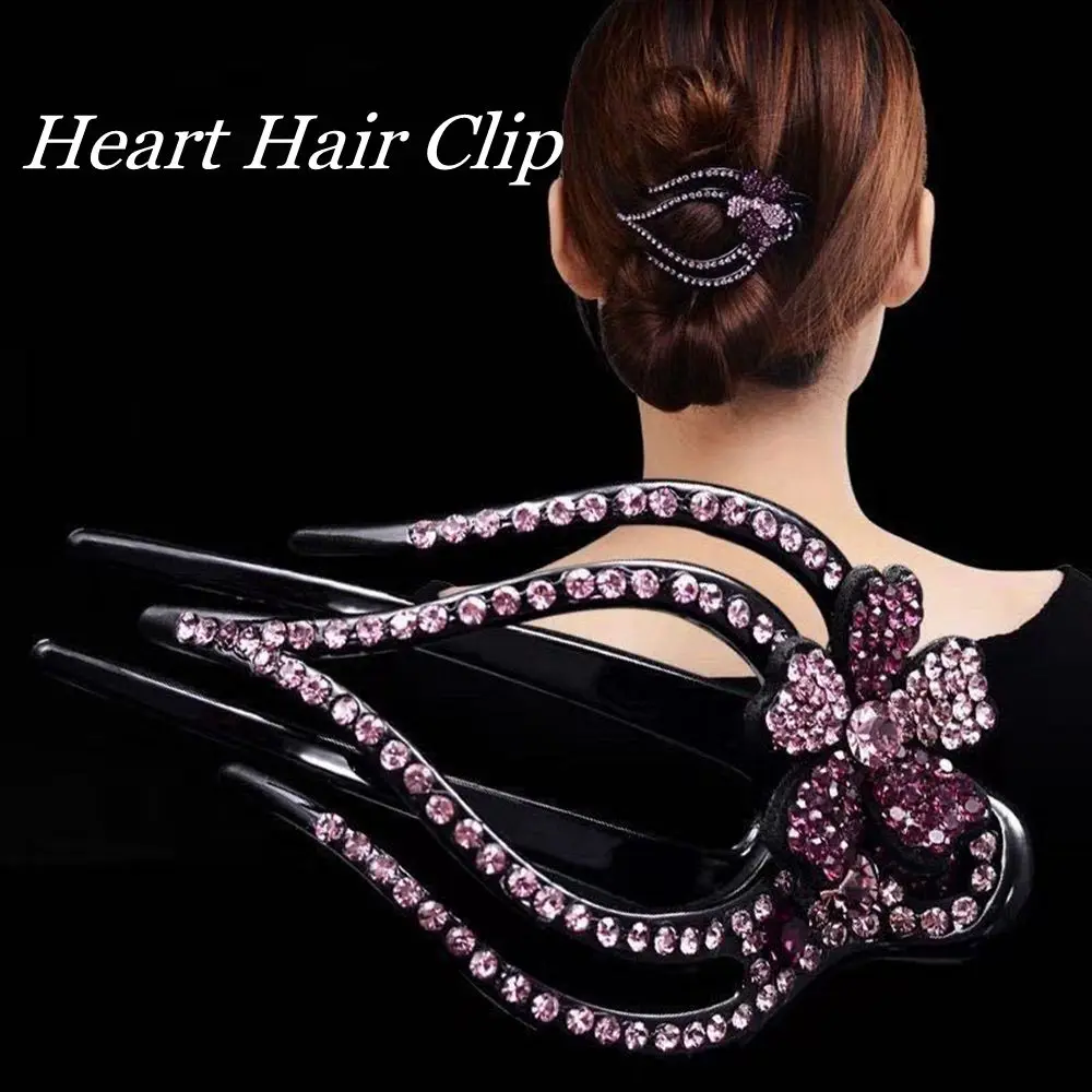 

Crystal Styling Tool Flexible Hairpins Acrylic Heart Flower Hollow Claws Rhinestone Hair Clip