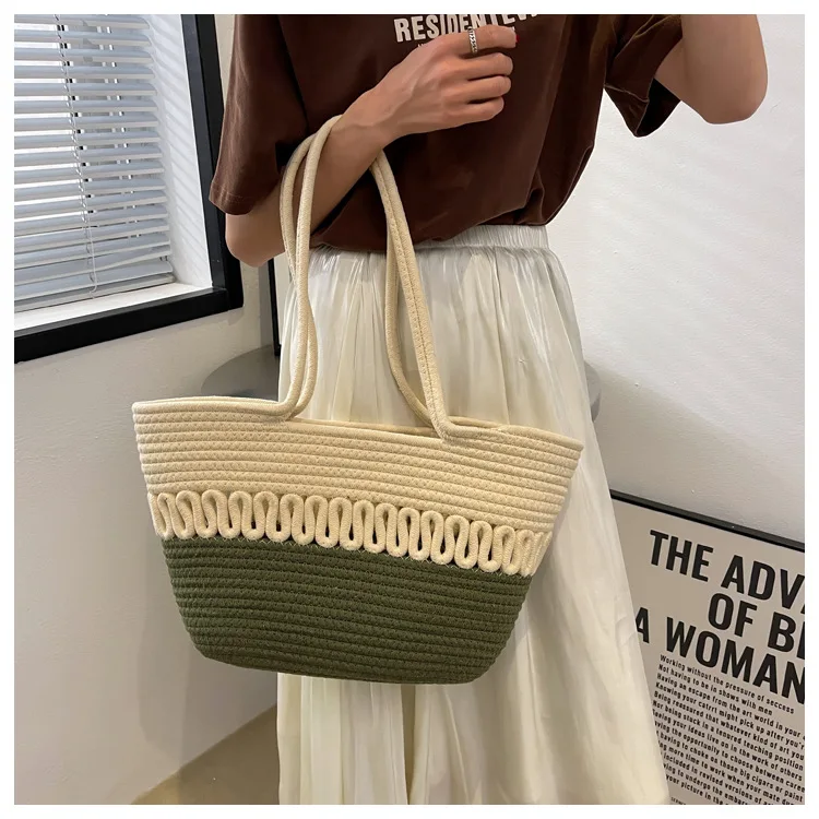 Grand sac en paille - Vert